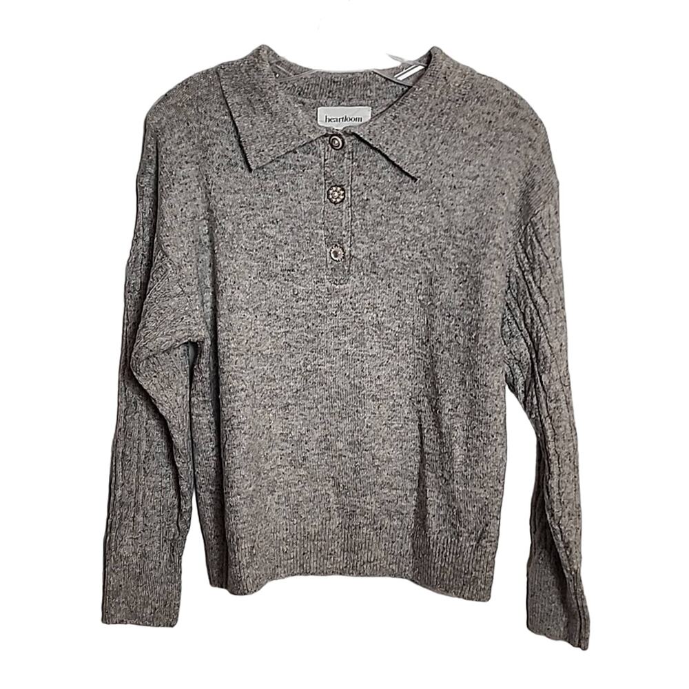 Heartloom Gray Heather 3 Button Collared Sweater